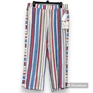 CAFFE MARRAKESH size medium striped linen capri pants elastic waist with pockets